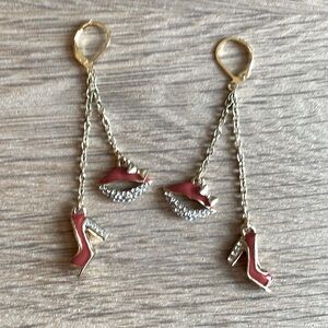 HAND CRAFTED COQUETTE GIRL DANGLING EARRINGS Red Shoe Charms Red Lip Charms